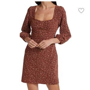 VERONICA BEARD Women’s Floral Mini Ranja Long Sleeve Dress medium brown corduroy